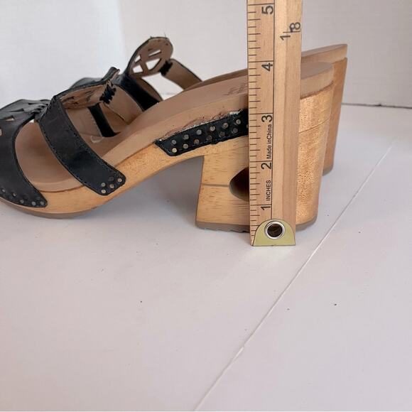 Dansko Oralee Wooden Heel Platform Sandal Womens 11 Black Leather Slide Open Toe - Picture 9 of 12